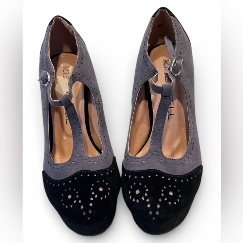 Kiss & Tell black velvet platform t-strap heels 1920s 1940s vintage style rock - Picture 3 of 9